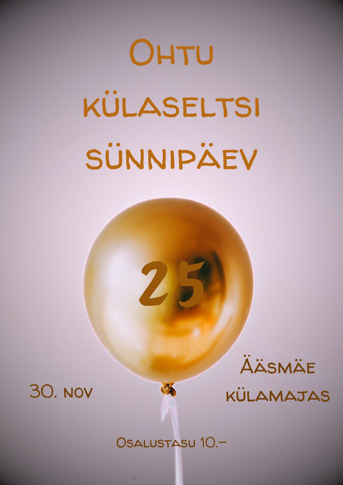 Novembri lõpus tähistame Külaseltsi veerandsajandi juubelit. Ootame lahkelt osalema kõiki seltsi liikmeid ja tragisid ohtukaid. Oma pidusse tuleku saab kirja pa